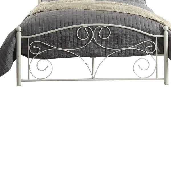 Metal Full Size Platform Bed With Scrollwork Details, White
