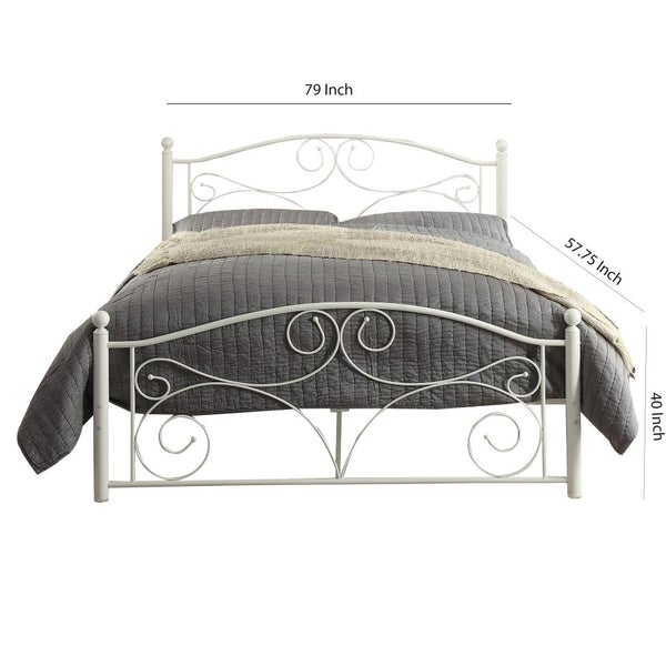 Metal Full Size Platform Bed With Scrollwork Details, White