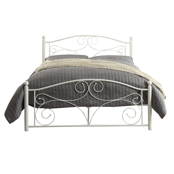 Metal Full Size Platform Bed With Scrollwork Details, White