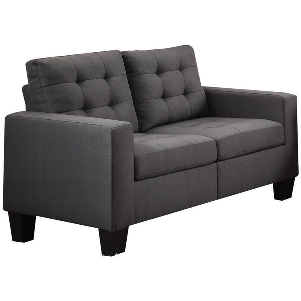 Fabric Upholstered Wooden Loveseat With Tufted Seat And Backrest, Gray