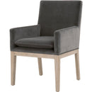 Fabric Chair With Track Arm And Cushioned Seat, Gray And Distressed Brown