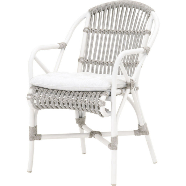 Aluminum Outdoor Armchair With Woven Design Back, Taupe Brown And White
