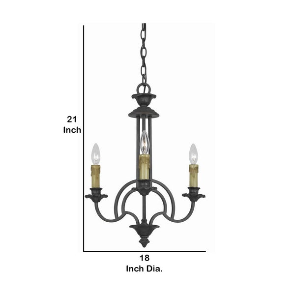 3 Bulb Candle Style Uplight Chandelier With Metal Frame, Black And Brass - BM223037