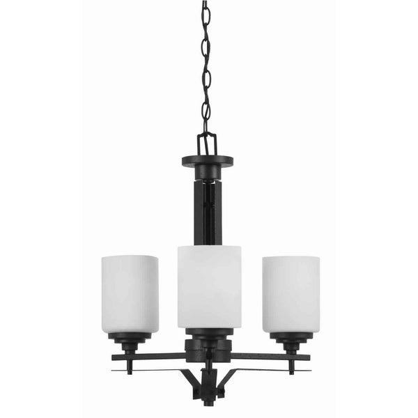 3 Bulb Uplight Chandelier With Metal Frame And Glass Shade, Black And White - BM223047