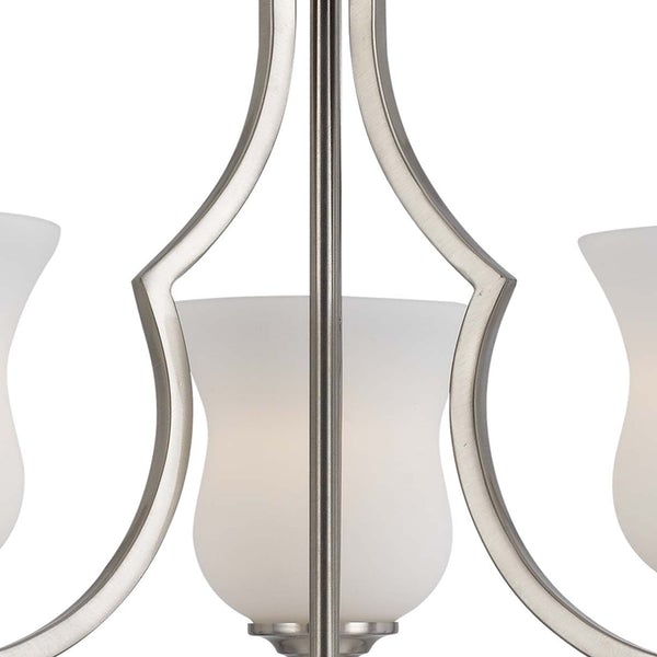 3 Bulb Uplight Chandelier With Metal Frame And Glass Shades,Silver And White - BM223048