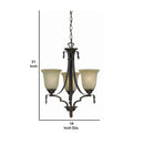 3 Bulb Uplight Chandelier With Metal Frame And Glass Shade,Bronze And Beige - BM223050