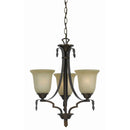 3 Bulb Uplight Chandelier With Metal Frame And Glass Shade,Bronze And Beige - BM223050