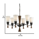 6 Bulb Uplight Chandelier With Glass Shade And Resin Accents,White And Brown - BM223074