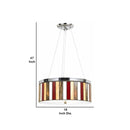 3 Bulb Glass Drum Chandelier With Stripe Pattern, Multicolor - BM223075