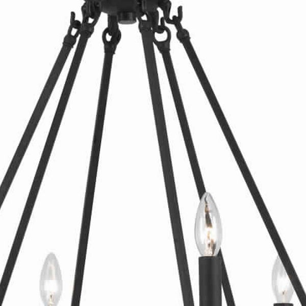 6 Bulb Metal Frame Wagon Wheel Candle Chandelier With Wooden Accents, Black - BM223076