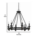 6 Bulb Metal Frame Wagon Wheel Candle Chandelier With Wooden Accents, Black - BM223076