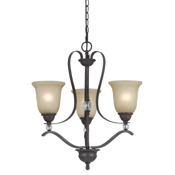 3 Bulb Uplight Chandelier With Metal Frame And Glass Shades, Gray And Bronze - BM223077