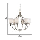 6 Bulb Uplight Chandelier With Metal Frame And Glass Shades,Silver And White - BM223080