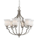 6 Bulb Uplight Chandelier With Metal Frame And Glass Shades,Silver And White - BM223080