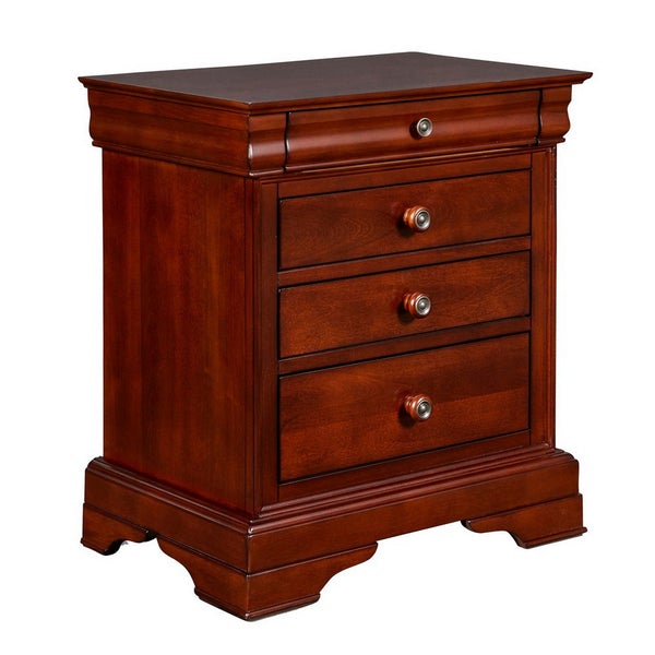 4 Drawer Wooden Nightstand With Bracket Legs And Metal Knobs, Brown