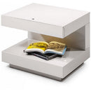 Contemporary Squared C Shaped Wooden Nightstand With LED Light, White