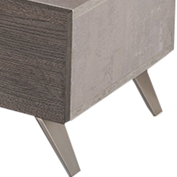 1 Drawer Faux Concrete Nightstand With Metal Handle And Angled Legs, Gray Nightstand