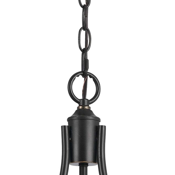 3 Bulb Chandelier With Glass Shade And Metal Frame, Black And White - BM223592