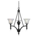 3 Bulb Chandelier With Glass Shade And Metal Frame, Black And White - BM223592