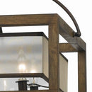 6 Bulb Square Chandelier With Wooden Frame And Organza Striped Shade, Brown - BM223594
