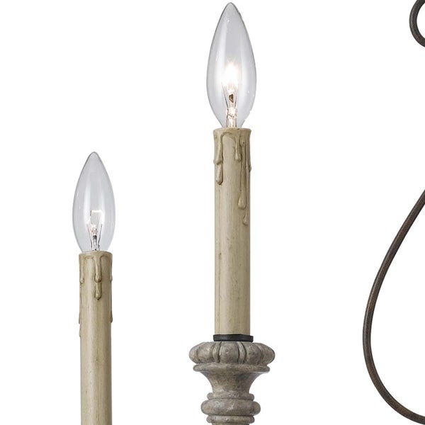 5 Light Metal Candle Chandelier With Scrolled Details, Gray And Brown - BM223596