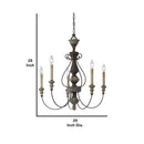 5 Light Metal Candle Chandelier With Scrolled Details, Gray And Brown - BM223596