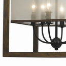 Rectangular Chandelier With Wooden Frame And Organza Striped Shade, Brown - BM223601