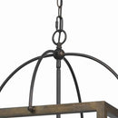 Rectangular Chandelier With Wooden Frame And Organza Striped Shade, Brown - BM223601