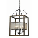 Rectangular Chandelier With Wooden Frame And Organza Striped Shade, Brown - BM223601