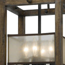 4 Bulb Chandelier With Wooden Frame And Organza Striped Shade, Brown - BM223624