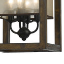 4 Bulb Chandelier With Wooden Frame And Organza Striped Shade, Brown - BM223624