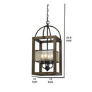 4 Bulb Chandelier With Wooden Frame And Organza Striped Shade, Brown - BM223624