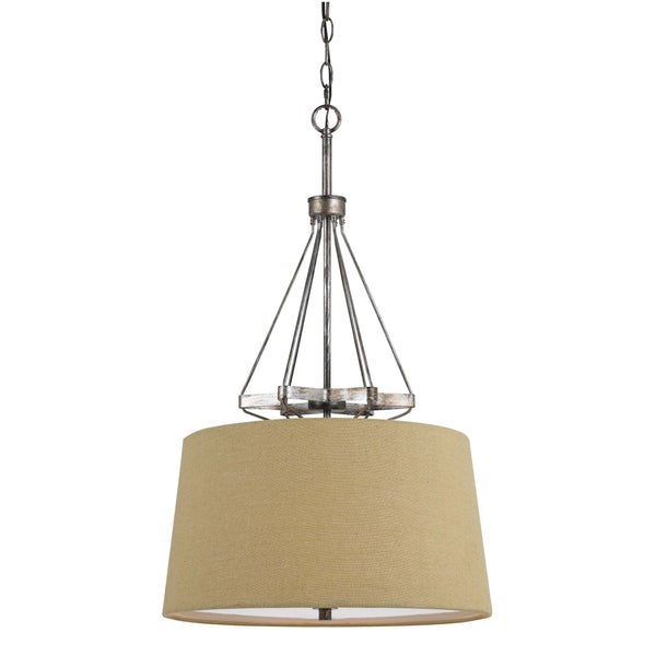 3 Bulb Pendent With Round Burlap Shade And Metal Frame, Beige - BM223631
