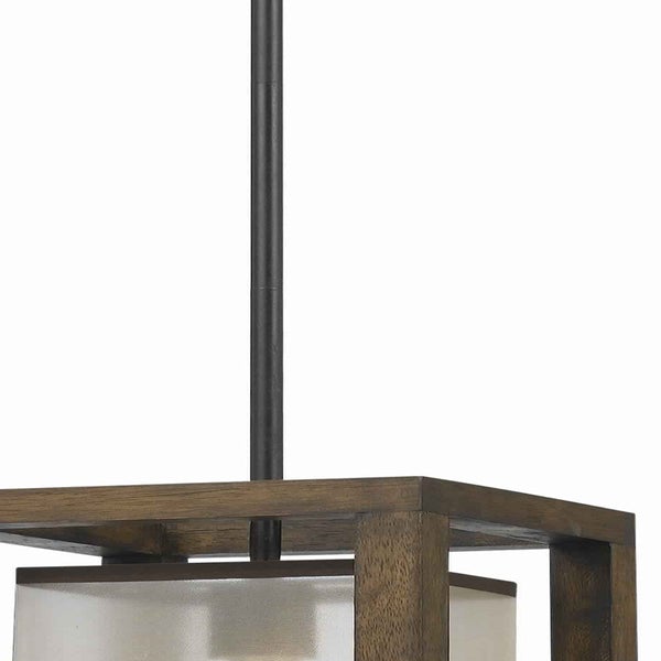 60 Watt Mini Pendant With Wooden Frame And Organza Striped Shade, Brown - BM223702