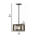 60 Watt Mini Pendant With Wooden Frame And Organza Striped Shade, Brown - BM223702