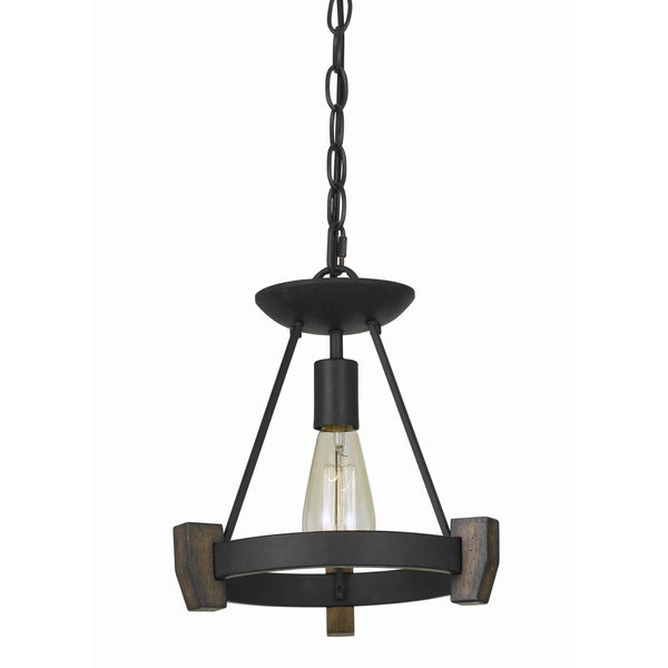 Triangular Metal Frame Pendant With Wooden Accent And Chain, Black - BM224638