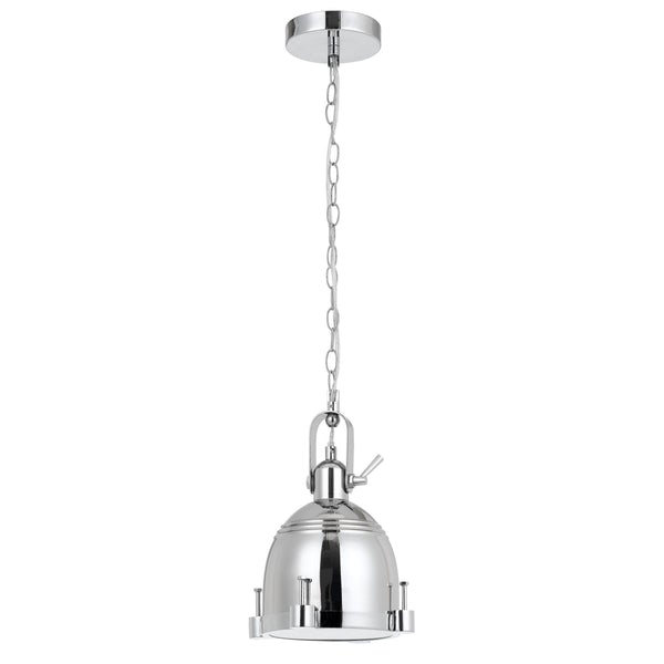 Metal Round Shade Pendant Lighting With Nail Accents And Chain, Silver - BM224641