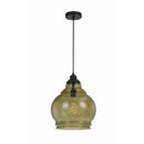 60 Watt Metal Frame Pendant With Rippled Glass Shade, Beige And Black - BM224692