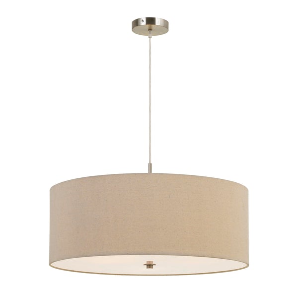 60W X 3 Drum Shade Pendant Fixture, Beige And Silver - BM224706