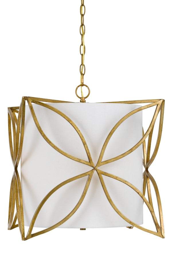 60 X 3 Watt Metal Chandelier With Floral Cut Out, Gold And White - BM224717