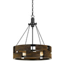 60 X 3 Watt Wood And Metal Frame Round Chandelier, Brown And Black - BM224741
