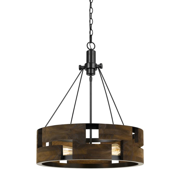 60 X 3 Watt Wood And Metal Frame Round Chandelier, Brown And Black - BM224741