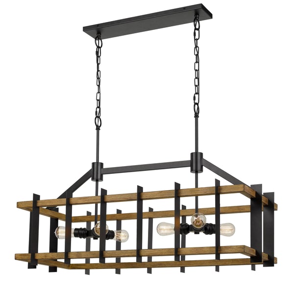 Rectangular Wooden Frame Chandelier With Metal Slats, Black And Brown - BM224773