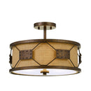 Metal Frame Drum Shade Pendant Fixture With Lattice Design, Rustic Bronze - BM224781