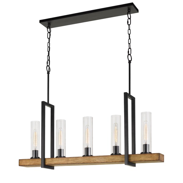 60 X 5 Watt Wood And Metal Frame Island Chandelier, Brown And Black - BM224795