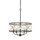 Benzara - BM224802 Round Wooden Frame Pendant Fixture With Metal Lattice Design, Dark Bronze