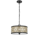Cylindrical Drum Pendant Chandelier With Lattice Design, Black And Brass - BM224827