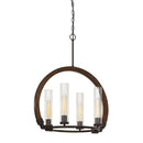 60 X 4 Watt Wood And Metal Chandelier With Glass Shade, Brown And Bronze - BM224845