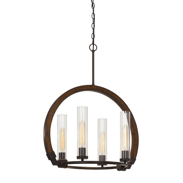 60 X 4 Watt Wood And Metal Chandelier With Glass Shade, Brown And Bronze - BM224845