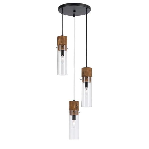 3 Bulb Wind Chime Design Pendant With Cylindrical Glass Shade, Black - BM224909